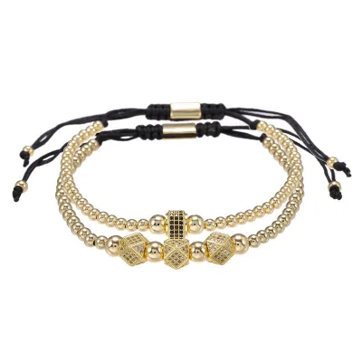Men Zircon Inlaid Hand Woven Adjustable Bracelets Set