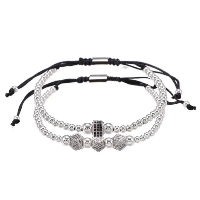 Men Zircon Inlaid Hand Woven Adjustable Bracelets Set