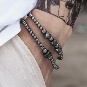 Men Zircon Inlaid Hand Woven Adjustable Bracelets Set