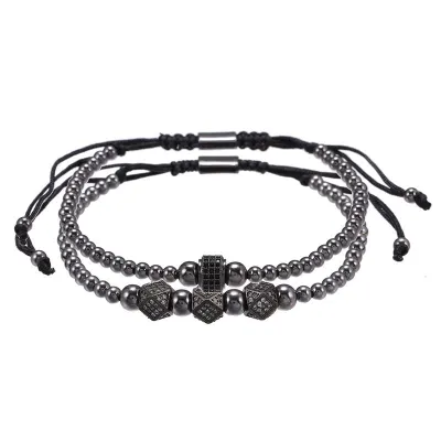 Men Zircon Inlaid Hand Woven Adjustable Bracelets Set