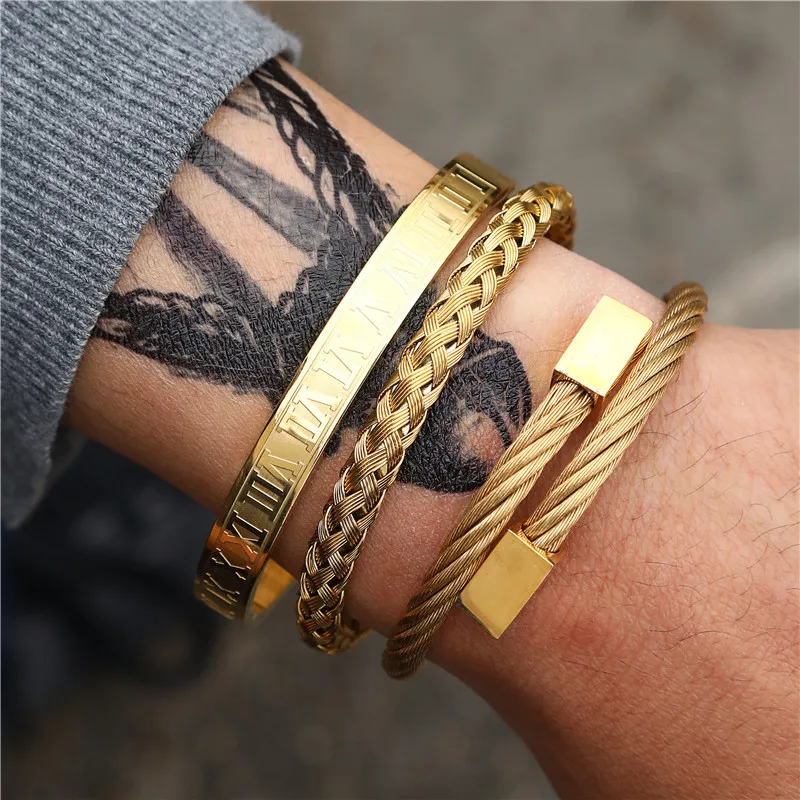 Unique All-Match Roman Letter Weave Stainless Steel Bracelet