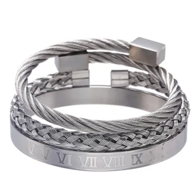 Unique All-Match Roman Letter Weave Stainless Steel Bracelet