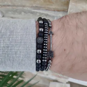 Men Punk Style Black Matte Copper Inlaid Zircon Bracelets Set
