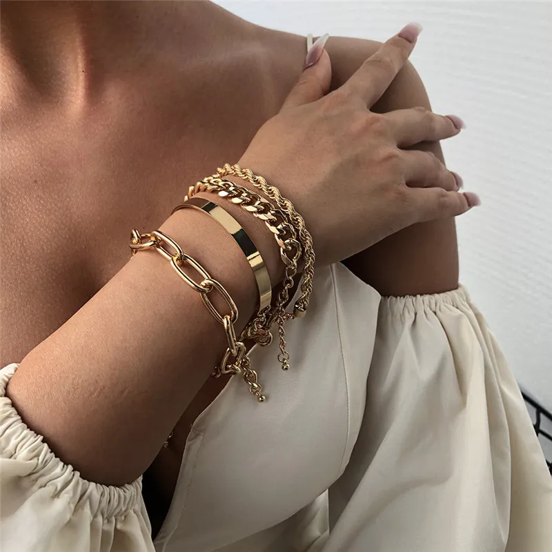 4PCS Fashion Women Solid Color Bracelets Set Alloy
