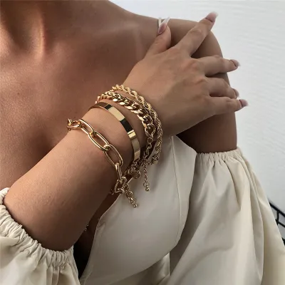 4PCS Fashion Women Solid Color Bracelets Set Alloy