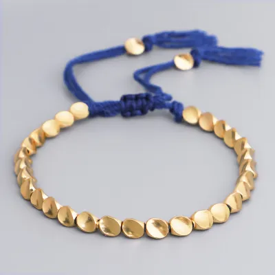 Unisex Cotton Rope Braided Copper Beads Geometric Bracelet
