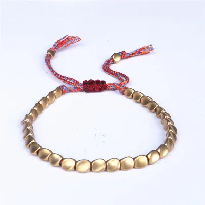 Unisex Cotton Rope Braided Copper Beads Geometric Bracelet