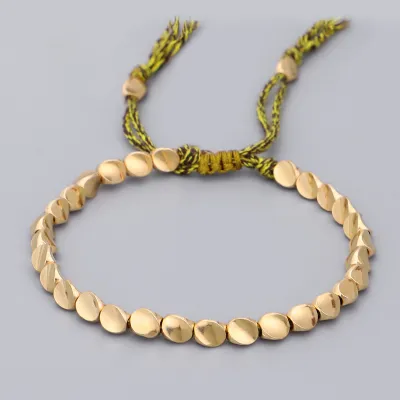 Unisex Cotton Rope Braided Copper Beads Geometric Bracelet