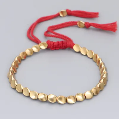 Unisex Cotton Rope Braided Copper Beads Geometric Bracelet