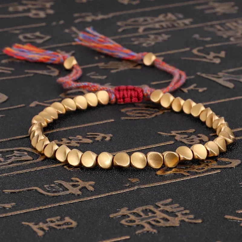 Unisex Cotton Rope Braided Copper Beads Geometric Bracelet