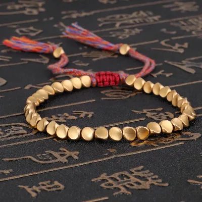 Unisex Cotton Rope Braided Copper Beads Geometric Bracelet