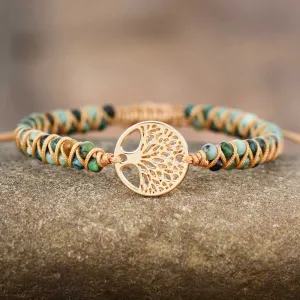 Unisex Tree Pattern Double-layer Beads Woven Adjustable Glass Bracelet