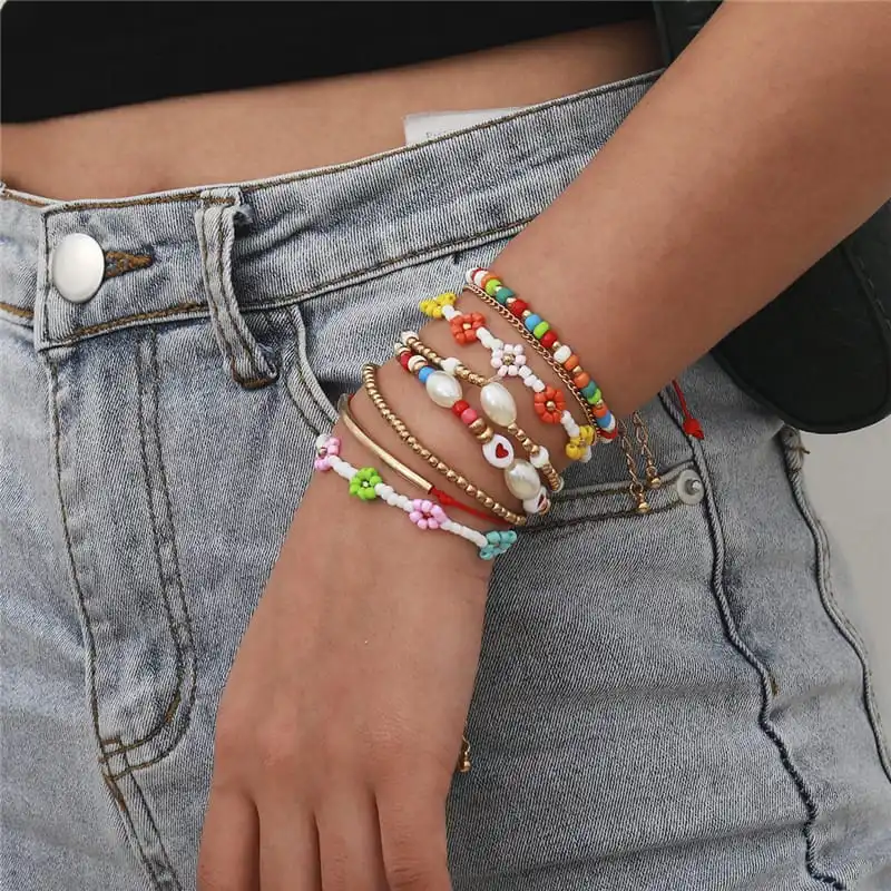 8pcs/set Women Boho Beads Alloy Bracelet Set