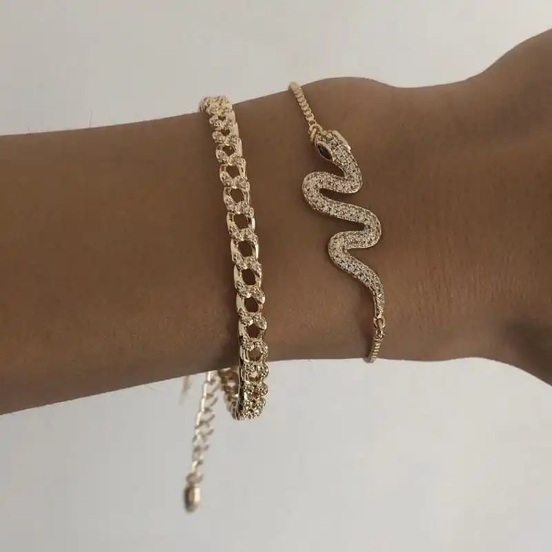 Women Unique Snake Shaped Design Bracelet Set 2pcs
