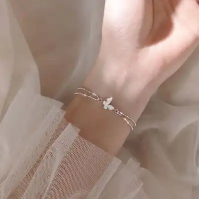Women Minimalist Rhinestone Decorative Butterfly Design Bracelet