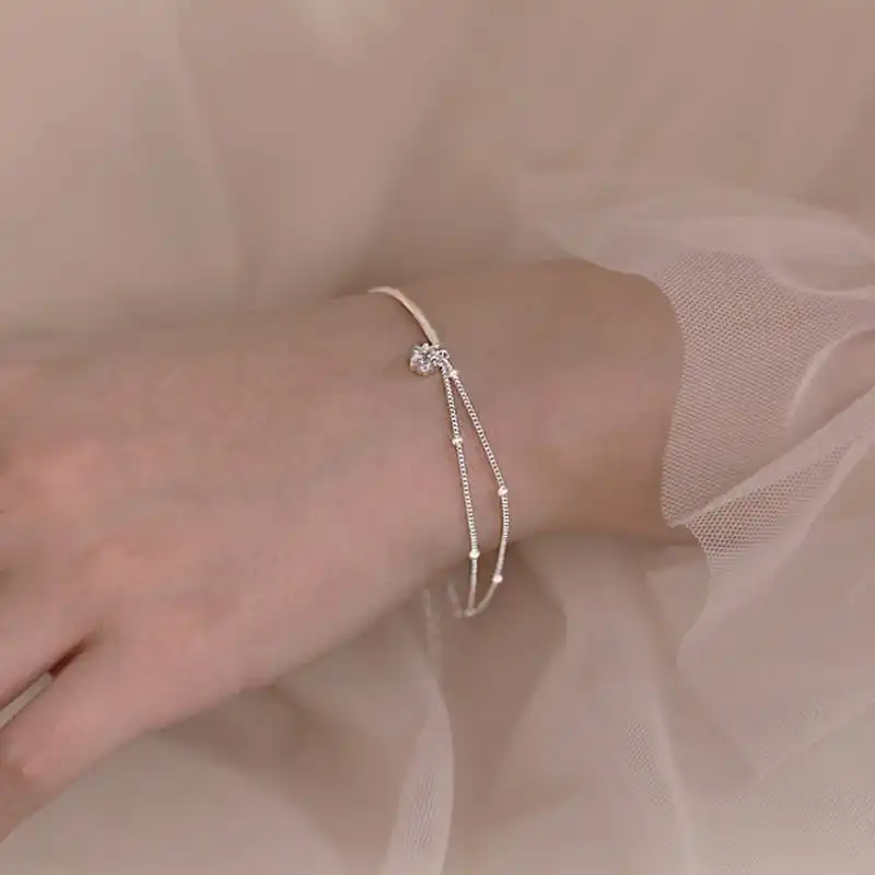 Women Simple Pentagram Decorative Double-layer Copper Bracelet