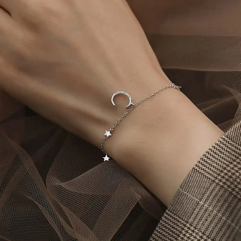 Women Minimalist Star Moon Zircon Decorative Bracelet Copper