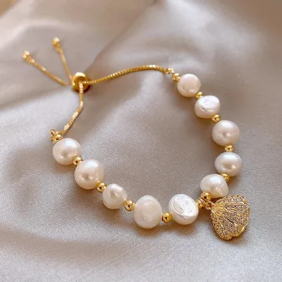 Women Temperament Shell Pearl Decorative Adjustable Bracelet