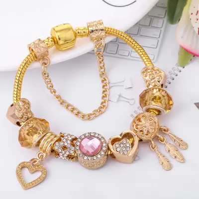 Women Fashion Dreamcatcher Heart Shaped Decorative Alloy Bracelet