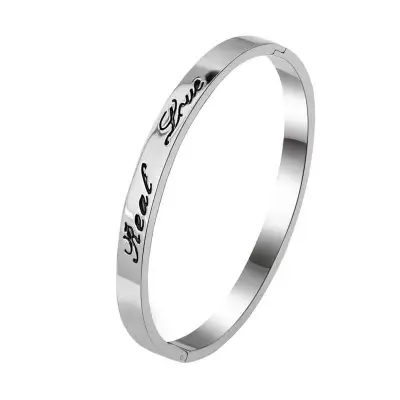 Women Fashion Letter Design Heart-shaped Bangle Simple Unisex Alloy