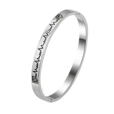 Women Fashion Letter Design Heart-shaped Bangle Simple Unisex Alloy