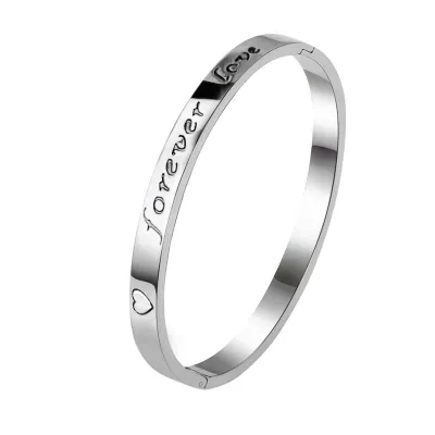 Women Fashion Letter Design Heart-shaped Bangle Simple Unisex Alloy