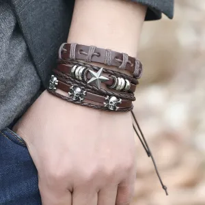6pcs Retro Knitting Multi Element PU Bracelet Set Unisex Geometric