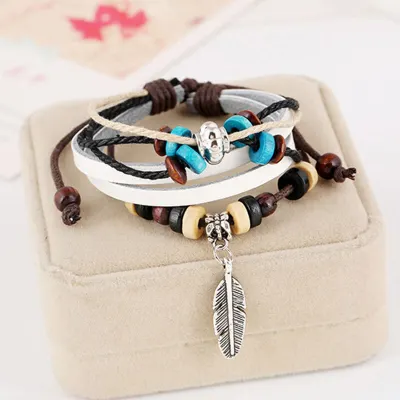 Bohemia Style Feather And Bead Decorative Bracelet