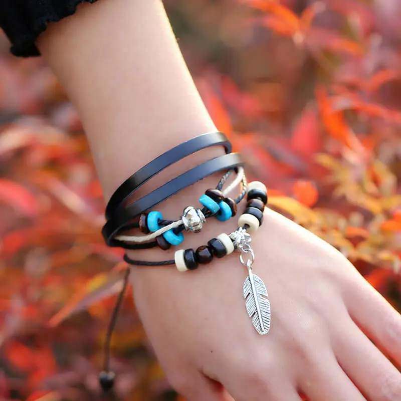 Bohemia Style Feather And Bead Decorative Bracelet