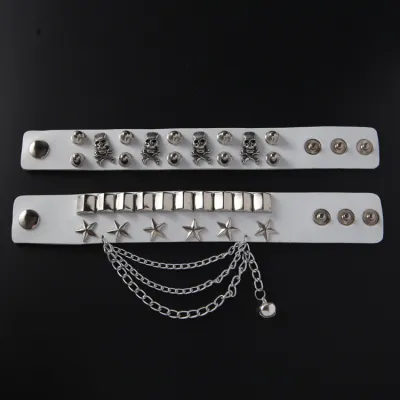 Men Punk Style Skull Rivet Decorative Bracelet Set