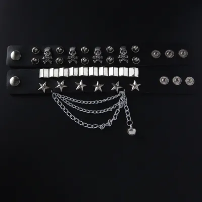 Men Punk Style Skull Rivet Decorative Bracelet Set
