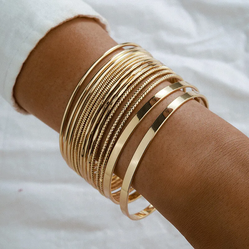 14pcs/set Women Fashion Geometric Alloy Bracelet Set Smooth Surface