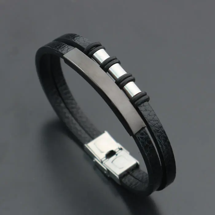 Men Retro Knit Design Stainless Steel Geometric Bracelet