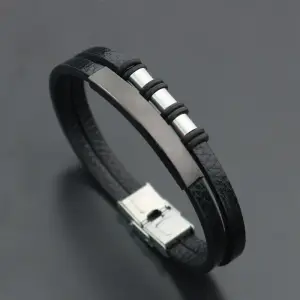 Men Retro Knit Design Stainless Steel Geometric Bracelet