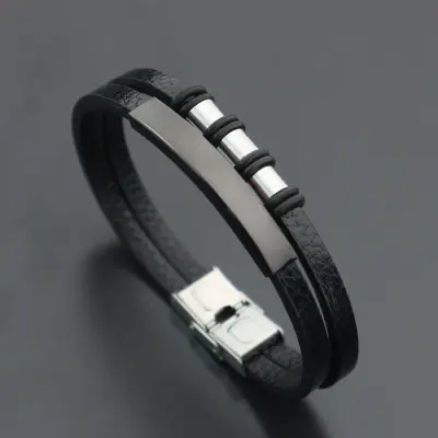 Men Retro Knit Design Stainless Steel Geometric Bracelet