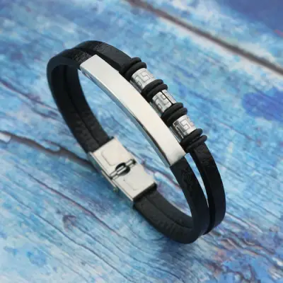 Men Retro Knit Design Stainless Steel Geometric Bracelet
