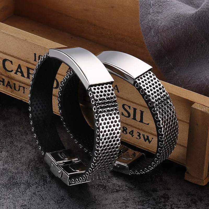 Men Fashion Mesh Belt Design Titanium Steel Bracelet Unisex Geometric