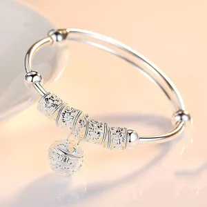 Women'S Adjustable Size Round Ball Charm Bangle Ethnic Silver Geometric Bracelet