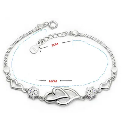Women Fashion Heart Shape Rhinestone Bracelet