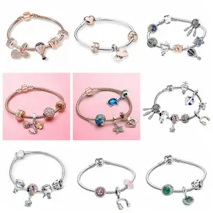 Women Delicate Heart Shaped Pendant Charm Bracelet