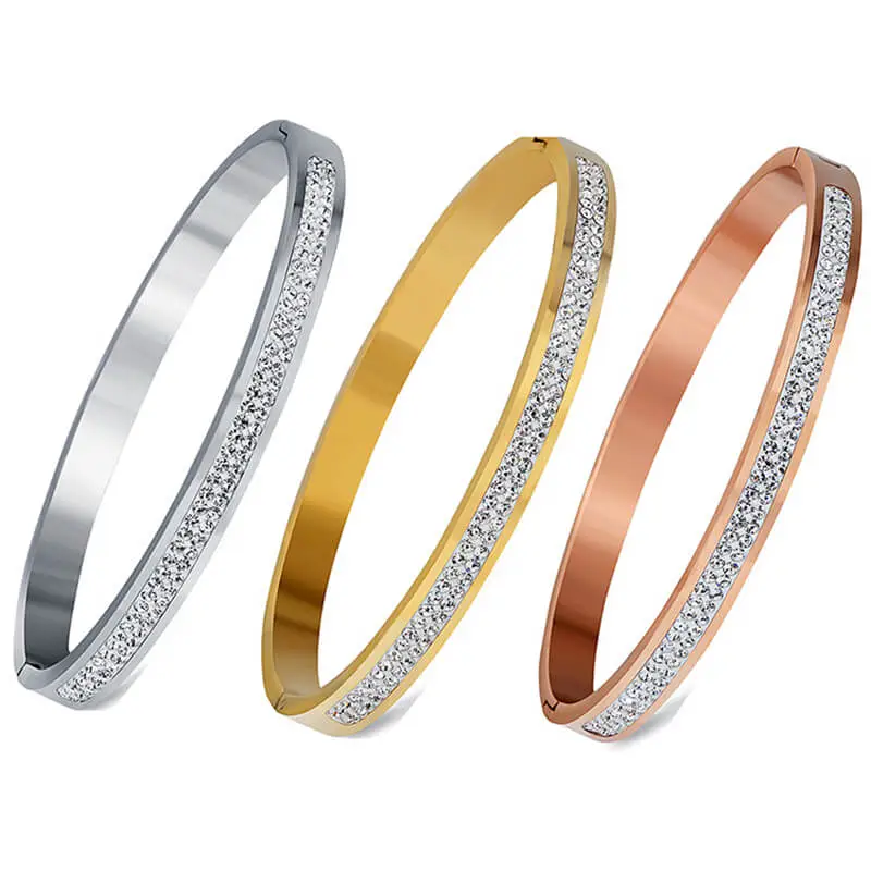 Women Fashion Rhinestone Decorate Stainless Steel Bracelet