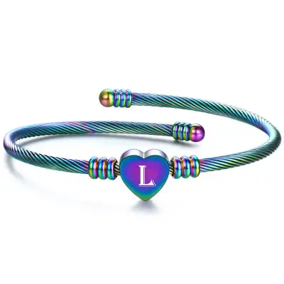 Women Fashion 26 Alphabet Letter Design Stainless Steel Geometric Bangles