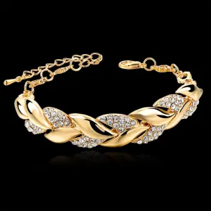 Women Fashion Leaf Shape Rhinestone Bracelet