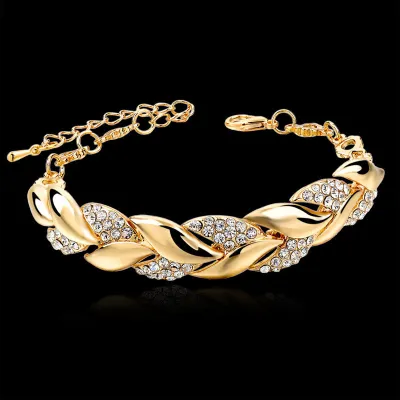 Women Fashion Leaf Shape Rhinestone Bracelet