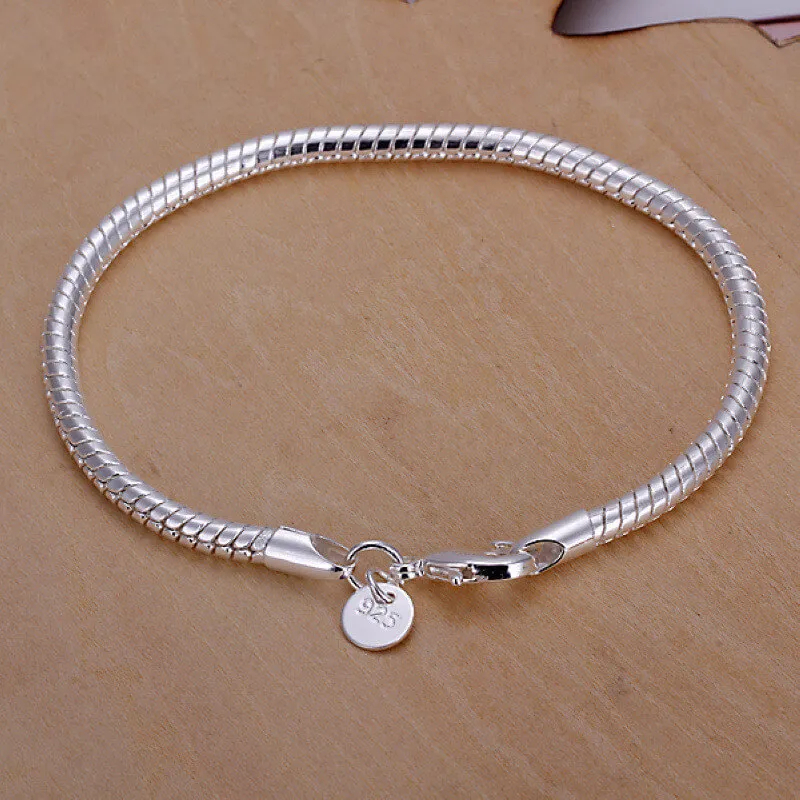 Women Fashion Snake Bone Design Copper 925 Silver Bracelet