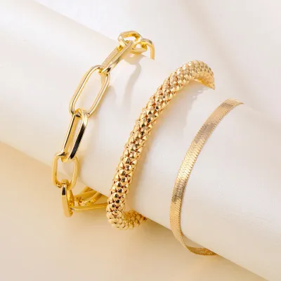3pcs/set Women Fashion Geometric Design Alloy Bracelet Set