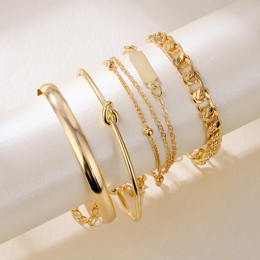 Women Fashion Geometric Design Bracelet Set 4pcs