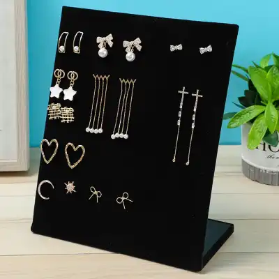 Solid Color Earrings Display Storage Rack L Shape Wood Flannel