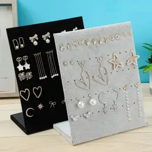 Solid Color Earrings Display Storage Rack L Shape Wood Flannel