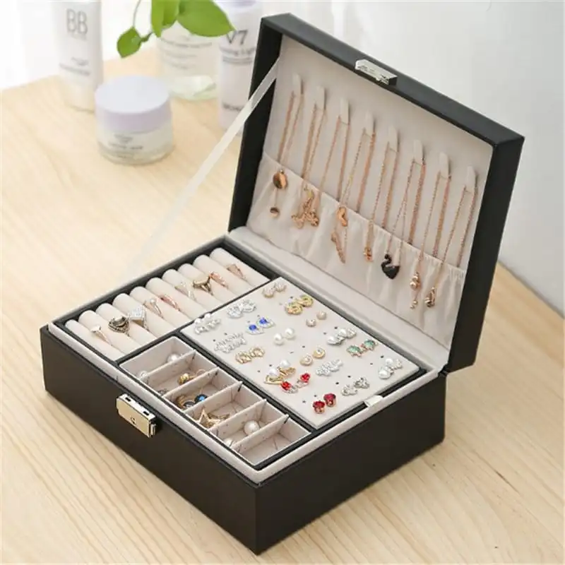 Simple Multifunction Solid Color Leather Jewelry Storage Box